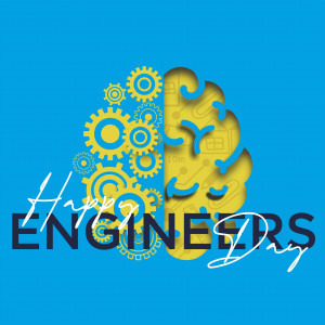 Illustration of a brain composed of gears and a circuit board for Engineers Day