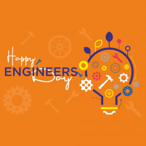 Happy Engineers Day graphic with tools and a lightbulb