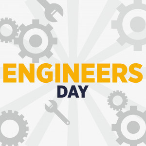 Engineers Day graphic with gears and tools