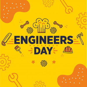 Engineers Day graphic with tools and gears