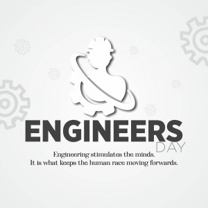 Engineers Day graphic with a silhouette of a head formed by gears and a circular path.