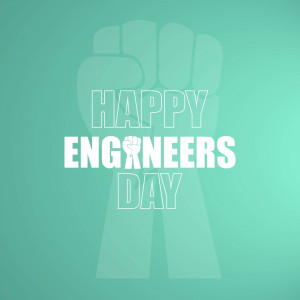 A graphic celebrating Engineers Day with a raised fist and text.