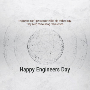 Engineers Day graphic with a geometric sphere and motivational quote.