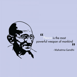Black and white portrait of Mahatma Gandhi with a peace quote.