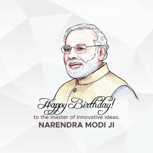 Portrait of Narendra Modi with birthday greetings