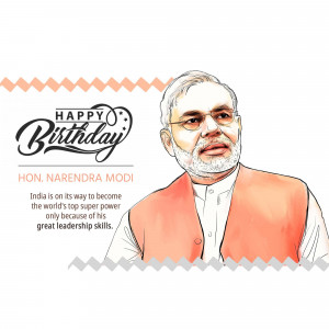 Watercolor portrait of Narendra Modi with 'Happy Birthday' text