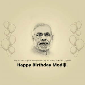 Portrait of Narendra Modi with balloons and birthday wishes