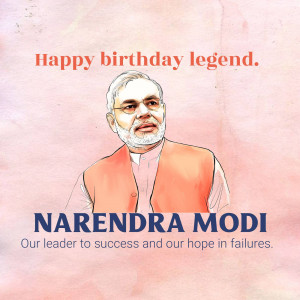 Watercolor portrait of Narendra Modi with birthday wishes