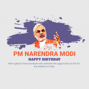 Portrait of Narendra Modi with birthday greetings