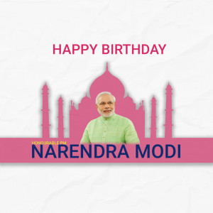 Image of Narendra Modi with the Taj Mahal in the background and 'Happy Birthday' text.