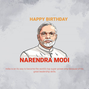 Digital illustration of Narendra Modi with birthday wishes