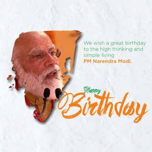 Image of Narendra Modi with an Indian map background and birthday wishes.