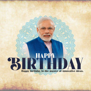 Portrait of Narendra Modi with 'Happy Birthday' text