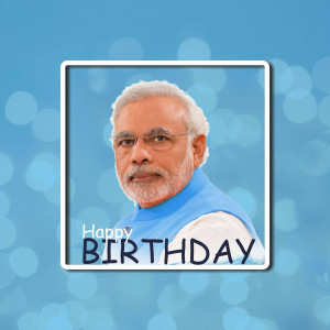 Portrait of Narendra Modi with Happy Birthday text