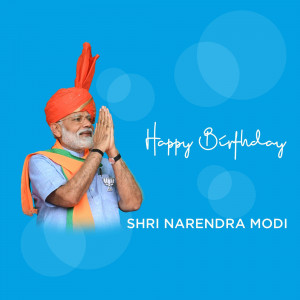 Narendra Modi with folded hands and 'Happy Birthday' text