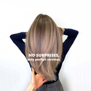 Woman with long, beautifully colored hair, viewed from the back.