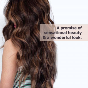 Close-up of long, wavy brown hair with highlights