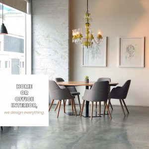 Elegant dining room with a unique chandelier and minimalist decor