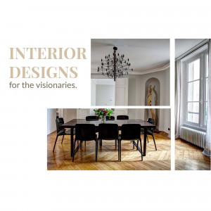 Collage of interior design featuring a dining room and architectural details.