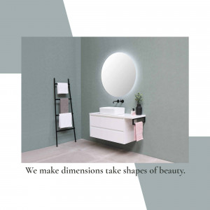 Minimalist bathroom with a round mirror and floating vanity