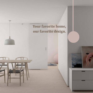 Modern dining room with light neutral colors and minimalist decor