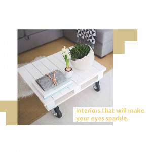 White pallet coffee table with books and plants in a living room
