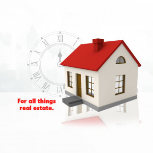 Illustration of a house with a clock in the background, representing real estate timing.