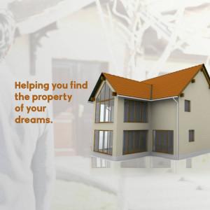 3D rendering of a house model with text 'Helping you find the property of your dreams.'