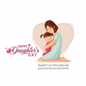 Illustration of a mother hugging her daughter with a heart-shaped background and text 'Happy Daughter's Day'