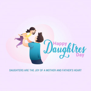 Illustration of a father lifting his daughter in the air with 'Happy Daughters Day' text.
