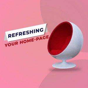 White egg chair with red interior and 'Refreshing Your Home Page' text