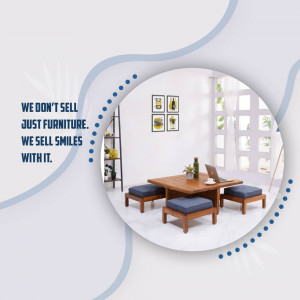 Modern dining set with a laptop and drinks, promoting a lifestyle of comfort and joy.