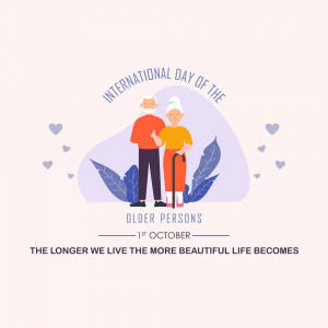 Illustration of an elderly couple celebrating International Day of Older Persons