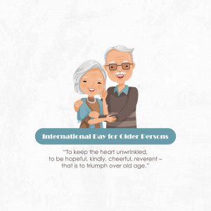 Illustration of a smiling elderly couple with text celebrating International Day for Older Persons.