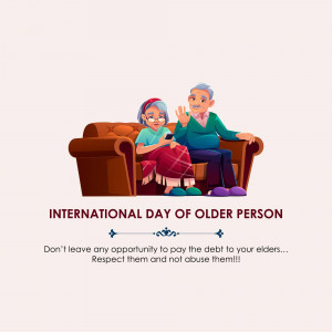 Illustration of an elderly couple on a sofa with text celebrating International Day of Older Person