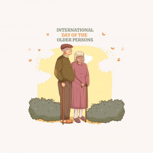 Illustration of an elderly couple celebrating International Day of Older Persons