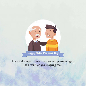 Illustration of a grandfather and grandson with text 'Happy Older Persons Day'