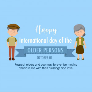 Illustration of an elderly couple celebrating International Day of Older Persons