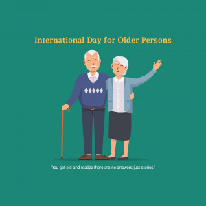 Illustration of an elderly couple celebrating International Day for Older Persons