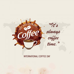 Image celebrating International Coffee Day with coffee cup and world map