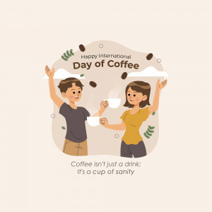 Illustration of two people toasting with coffee cups for International Coffee Day