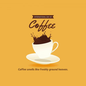 A graphic celebrating International Day of Coffee with a coffee cup and splash.