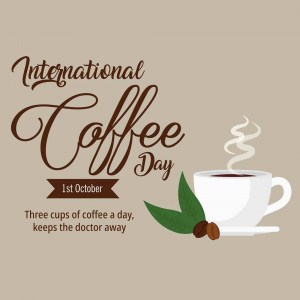Illustration for International Coffee Day with coffee cup and text
