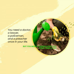 Image depicting a farmer watering plants with text highlighting the essential role of farmers in daily life.