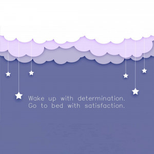 Illustration of purple clouds and stars with motivational text.