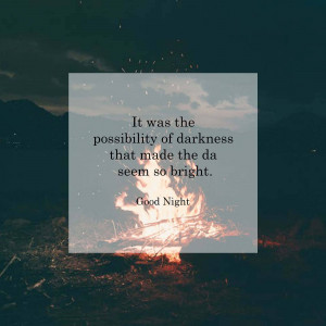 Image of a campfire with a quote about darkness and light.