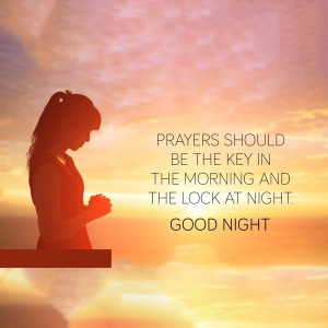 Silhouette of a woman praying against a vibrant sunset with a motivational quote.
