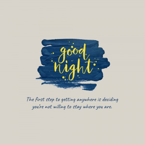 Good night quote with blue and gold brushstrokes