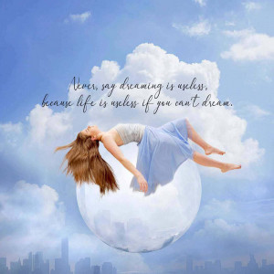 Woman lying on a cloud with inspirational quote
