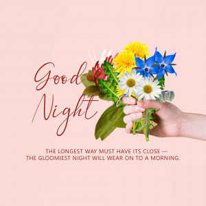 A hand holding a bouquet of wildflowers with the text 'Good Night' and a quote.